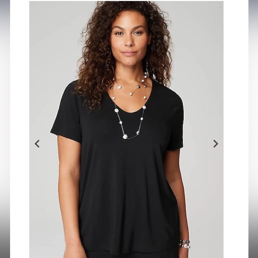 NWT J Jill Black V Neck SS Tunic Vents Slub Tee S